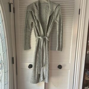 Gray Knit Hooded Cardigan